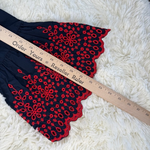 J.Crew Navy Blue Eyelet Embroidered Bell Sleeve Tunic Midi Dress Women's Large - Picture 9 of 11